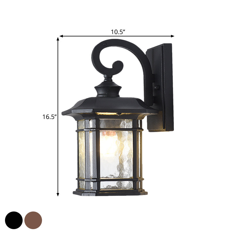 Rustic Water Glass Lantern Wall Mount Light - 8.5"/10.5" Width - Black/Brass Doorway Wall Lamp