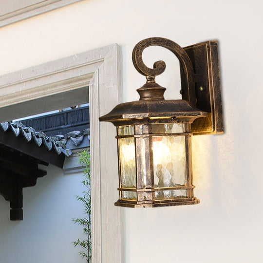 Rustic Water Glass Lantern Wall Mount Light - 8.5"/10.5" Width - Black/Brass Doorway Wall Lamp