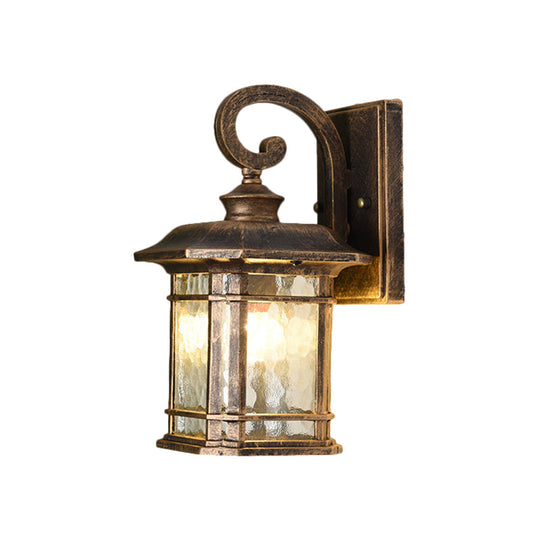 Rustic Water Glass Lantern Wall Mount Light - 8.5"/10.5" Width - Black/Brass Doorway Wall Lamp