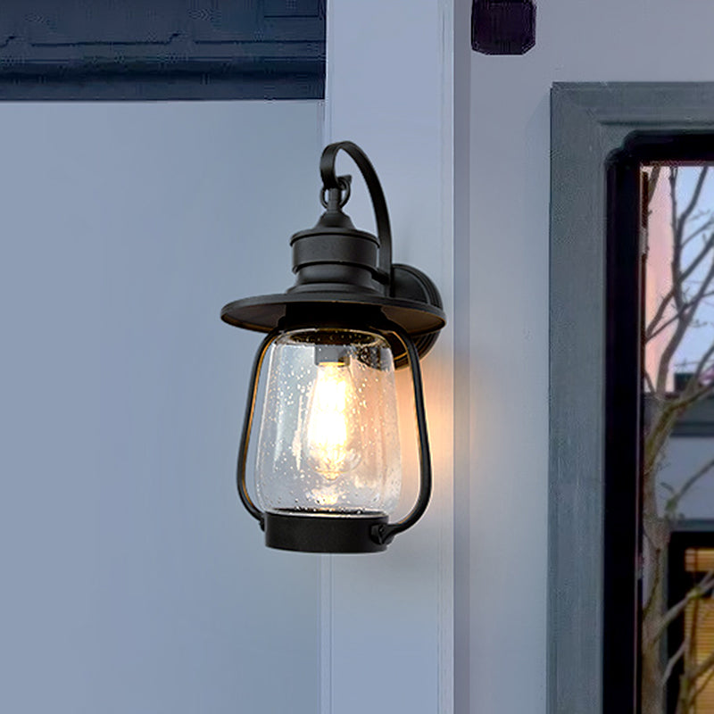 Seedy Glass Wall-Mounted Farmhouse Light Fixture - 1 Bulb, Black Urn Design