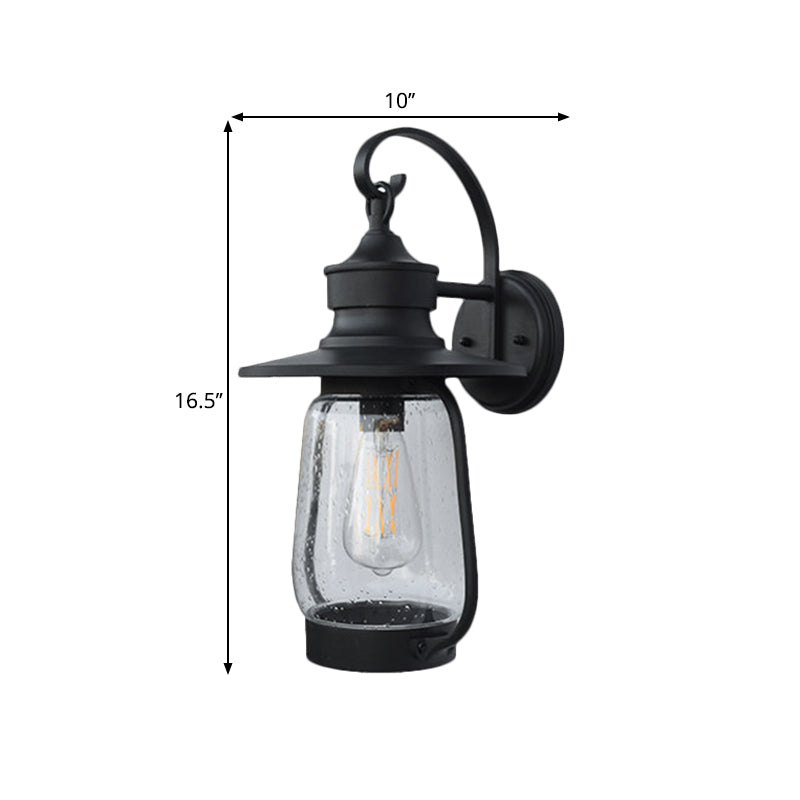 Seedy Glass Wall-Mounted Farmhouse Light Fixture - 1 Bulb, Black Urn Design