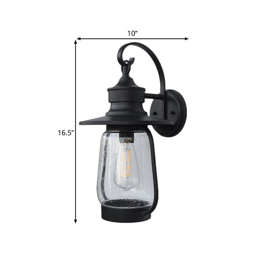 Seedy Glass Wall-Mounted Farmhouse Light Fixture - 1 Bulb, Black Urn Design