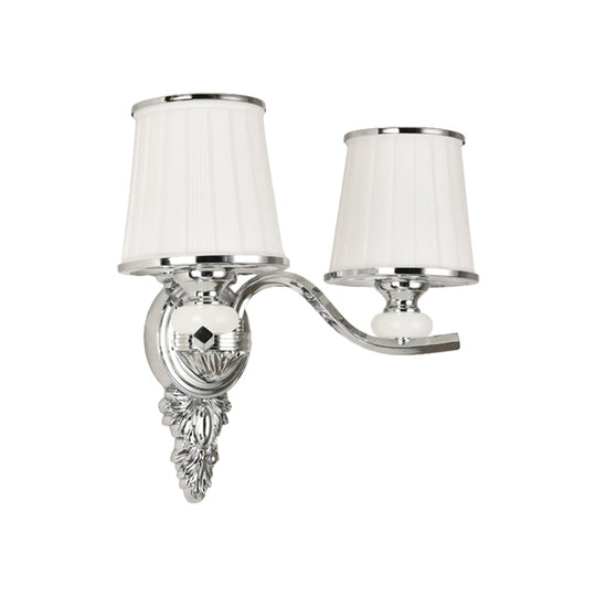 Traditional Cone Bedroom Wall Light Fixture with White Glass & Carved Chrome/Gold Backplate