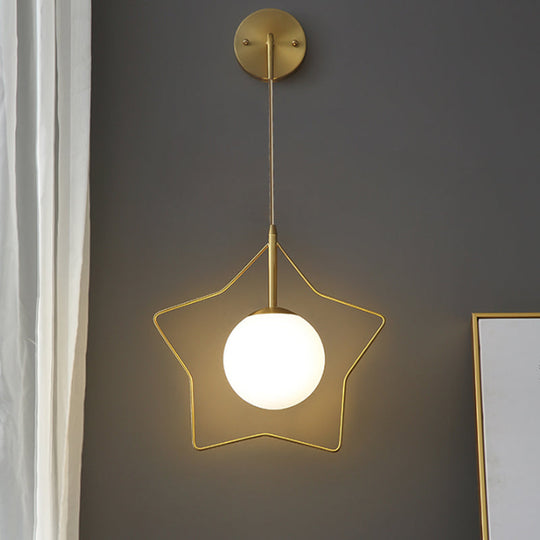 Minimalist Gold Metallic Star Wall Mounted Light with White Glass Shade - Sleek 1 Bulb Wall Lighting Fixture
