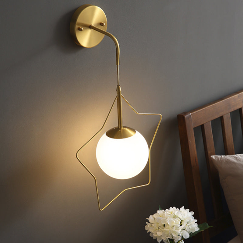 Minimalist Gold Metallic Star Wall Mounted Light with White Glass Shade - Sleek 1 Bulb Wall Lighting Fixture
