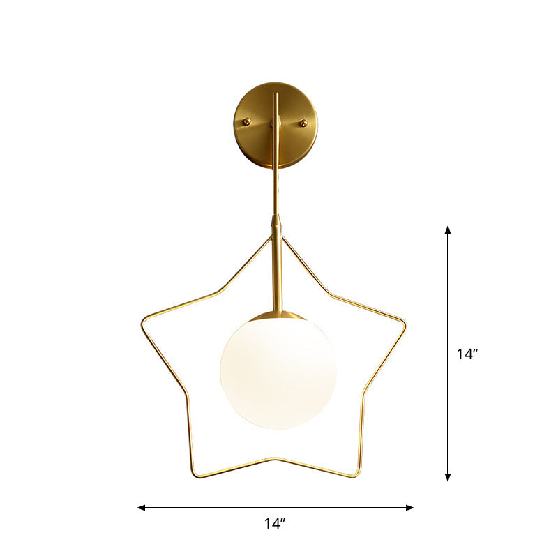 Minimalist Gold Metallic Star Wall Mounted Light with White Glass Shade - Sleek 1 Bulb Wall Lighting Fixture