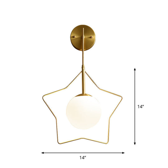 Minimalist Gold Metallic Star Wall Mounted Light with White Glass Shade - Sleek 1 Bulb Wall Lighting Fixture