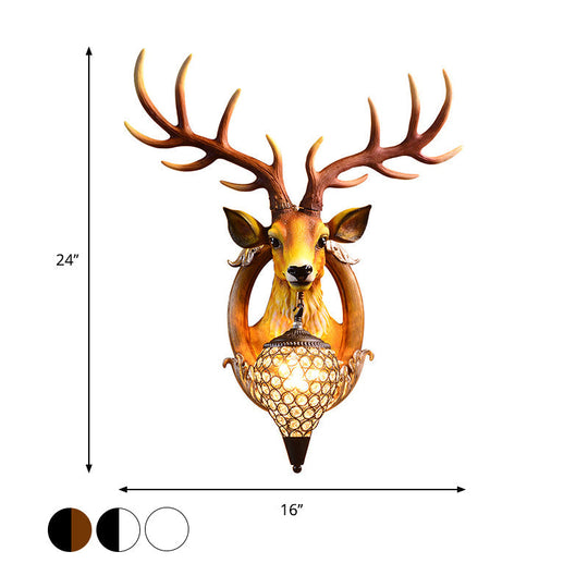 Farmhouse Deer Head Wall Sconce Light with Beveled Crystal Shade