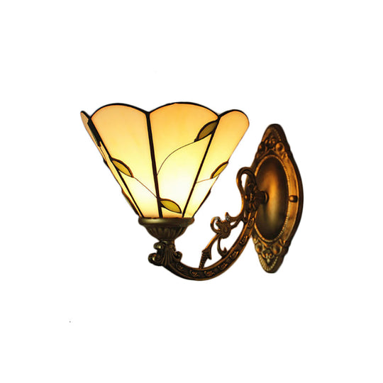 Vintage Beige Wall Sconce with Rustic Leaf Design - Single Light