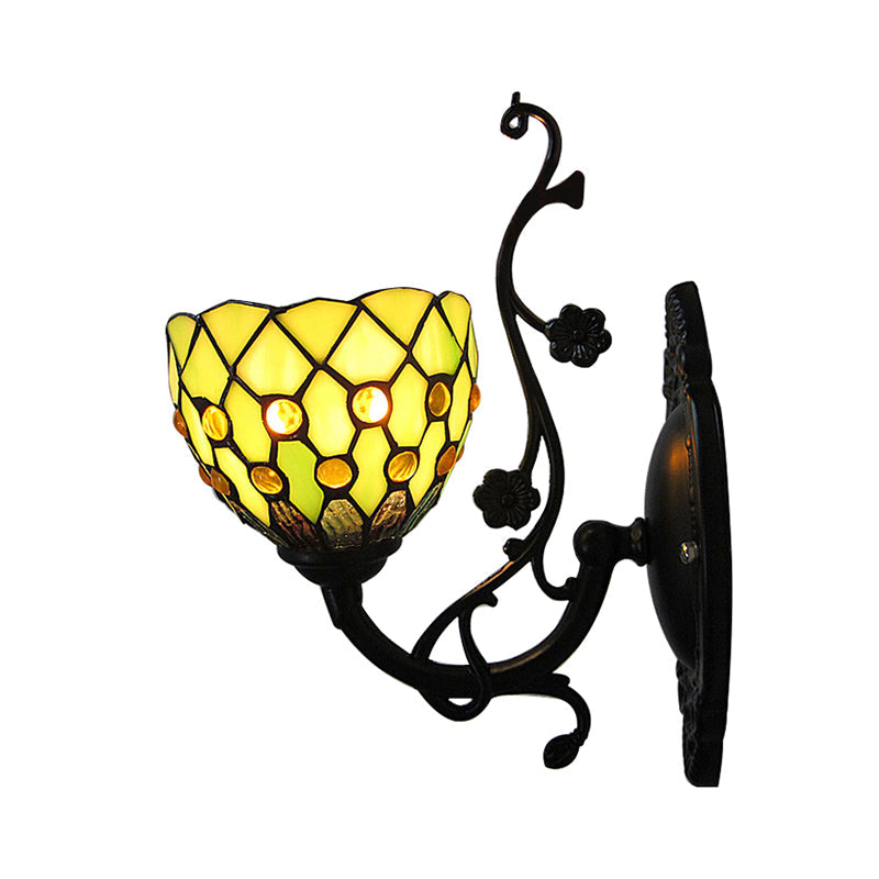 Beaded Stained Glass Bowl Wall Mount Light - 1 Light Mini Wall Lighting
