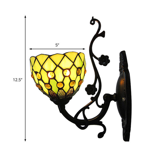 Beaded Stained Glass Bowl Wall Mount Light - 1 Light Mini Wall Lighting