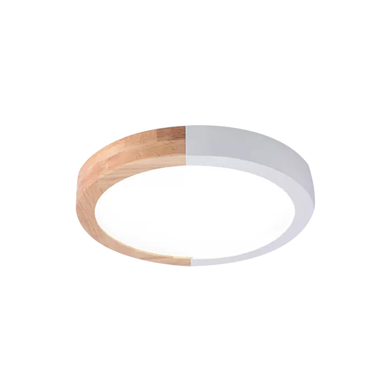 Modern Drum Flush Mount Light with Wood and Acrylic Shade for Kids Bedroom