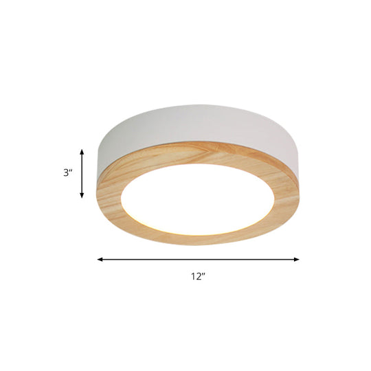 Kids Drum Ceiling Light with Wood and Acrylic Shade - Ideal Bedroom Flush Mount Fixture