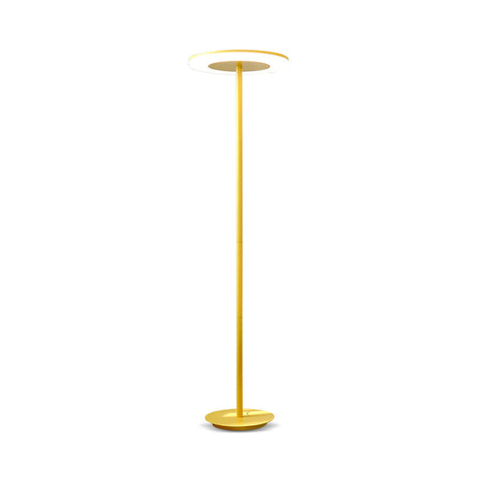 Macaron-Style LED Floor Lamp - Acrylic Disc Stand with Slender Pink/Yellow Stem: Warm/White Light