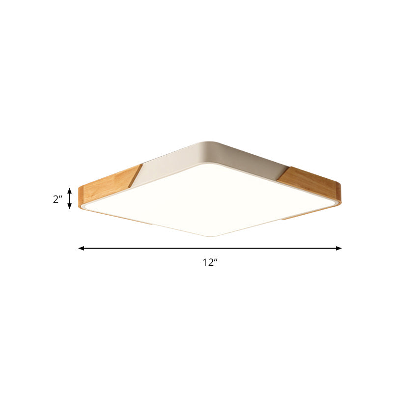 Kids Bedroom Ceiling Light - Nordic Green Square Flush Mount with Wood and Acrylic Shade