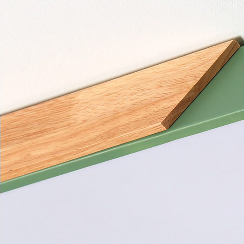 Kids Bedroom Ceiling Light - Nordic Green Square Flush Mount with Wood and Acrylic Shade