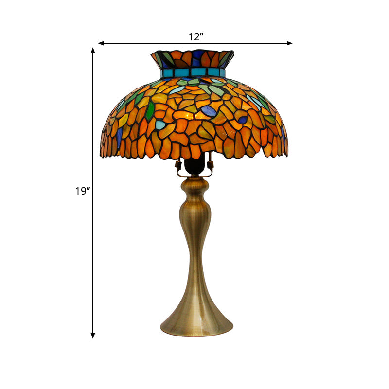 Vintage Stained Glass Dome Nightstand Lamp with Mermaid Base - Brass Desk Lighting