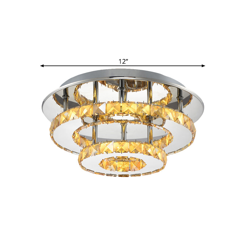 Beveled Crystal Loop Flush Mount Ceiling Light - Modern 8"/12" Width - Stainless-Steel LED Fixture