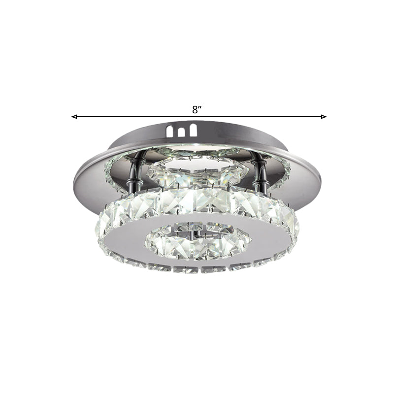 Beveled Crystal Loop Flush Mount Ceiling Light - Modern 8"/12" Width - Stainless-Steel LED Fixture
