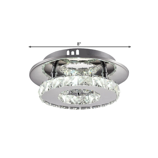 Beveled Crystal Loop Flush Mount Ceiling Light - Modern 8"/12" Width - Stainless-Steel LED Fixture