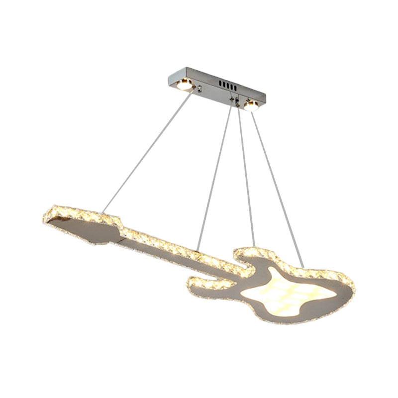 Guitar Crystal Chandelier - Sleek Stainless-Steel LED Suspension Lighting for Dining Room