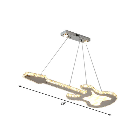 Guitar Crystal Chandelier - Sleek Stainless-Steel LED Suspension Lighting for Dining Room