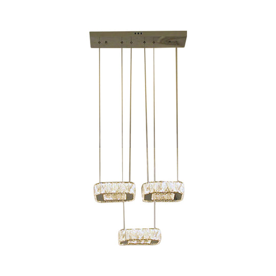 Dining Room LED Pendant Chandelier - Sleek Stainless-Steel Suspension Lamp with Clear Beveled Crystal Shade