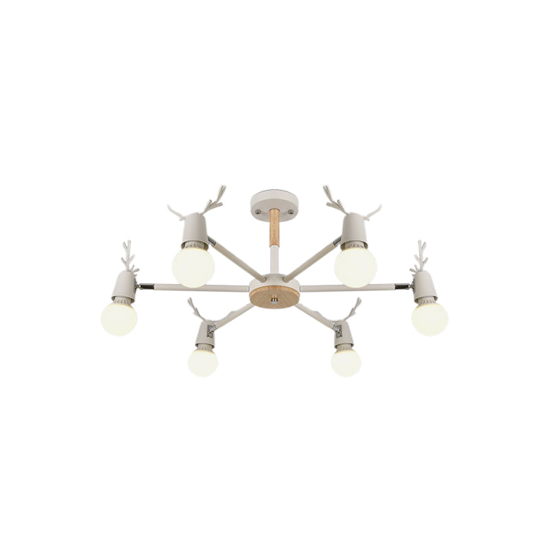 Kids' Bedroom Semi Flush Ceiling Light with Modern Antler Decoration