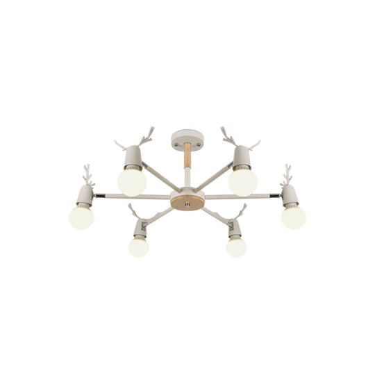 Kids' Bedroom Semi Flush Ceiling Light with Modern Antler Decoration