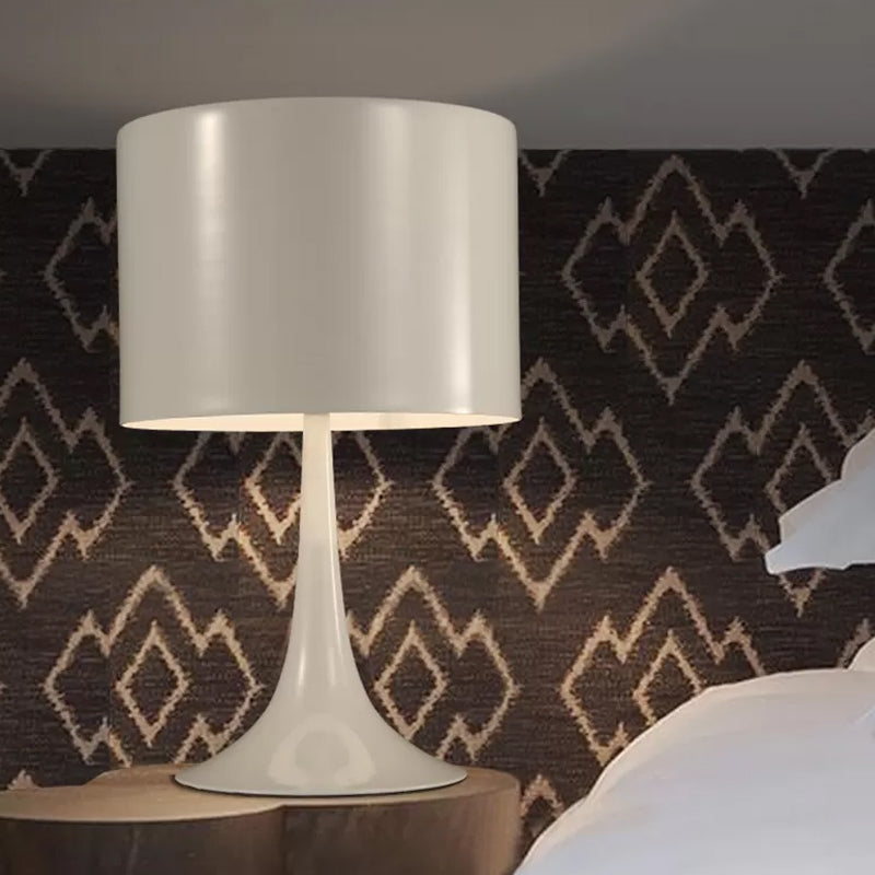 Modern Black/White Drum Table Light- Curvaceous Base, Simple Style- 1 Light Metal Lamp- 10"/12" Dia- Bedroom Lighting