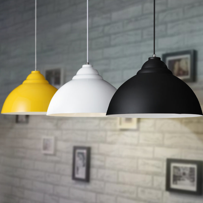 Industrial Metal Pendant Light with Domed Shade – Yellow/White