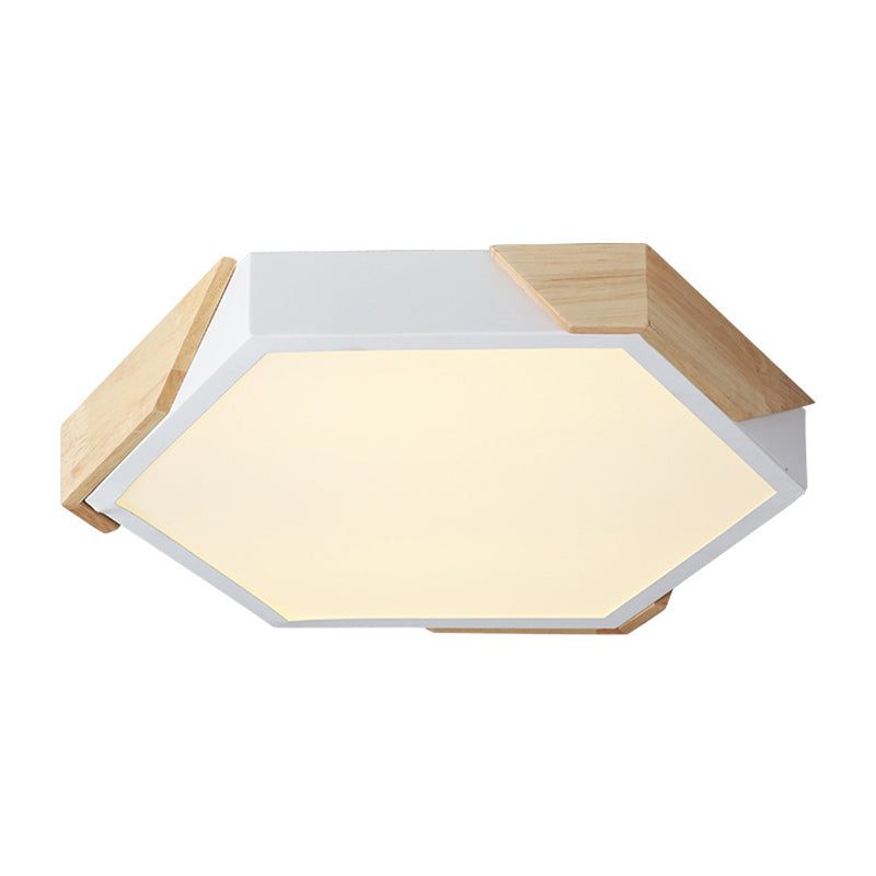 Hexagon Ceiling Light for Kindergarten - Slim Panel Macaron Loft LED in Warm Light (Green/Pink/White/Yellow)