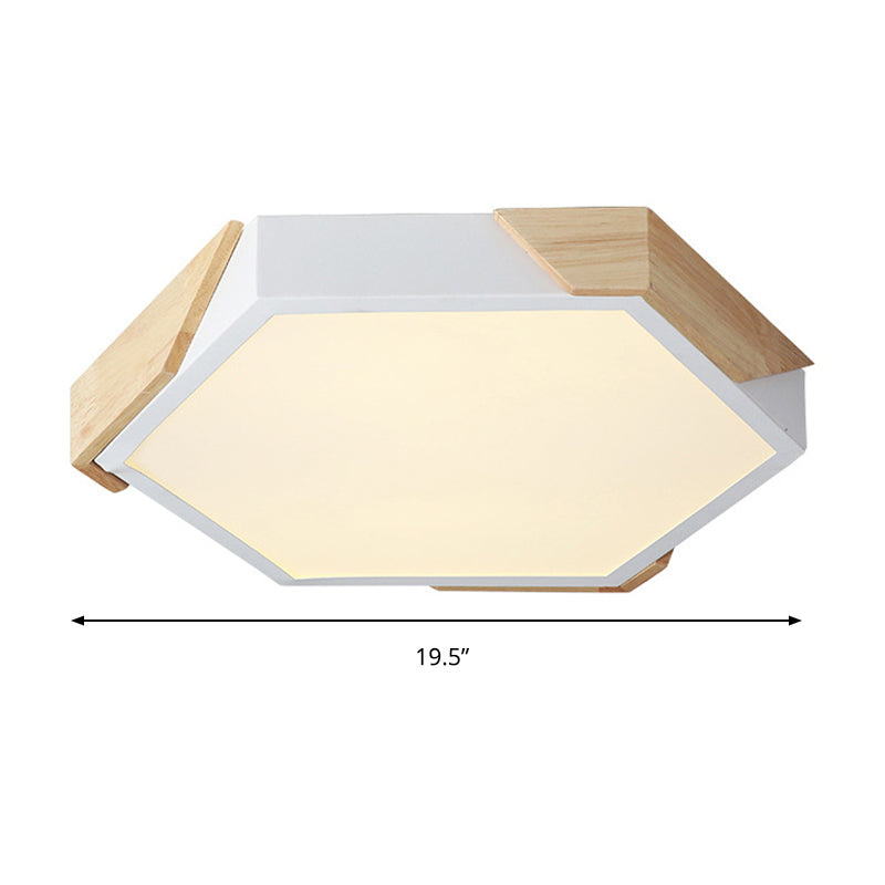 Hexagon Ceiling Light for Kindergarten - Slim Panel Macaron Loft LED in Warm Light (Green/Pink/White/Yellow)
