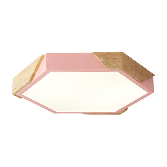 Hexagon Ceiling Light for Kindergarten - Slim Panel Macaron Loft LED in Warm Light (Green/Pink/White/Yellow)