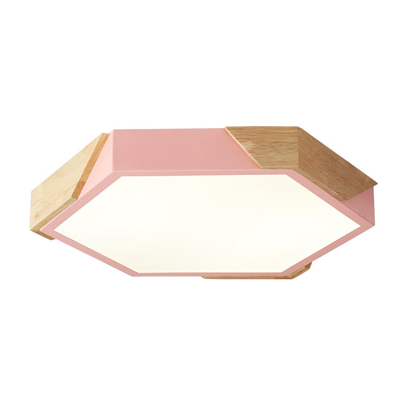Hexagon Ceiling Light for Kindergarten - Slim Panel Macaron Loft LED in Warm Light (Green/Pink/White/Yellow)