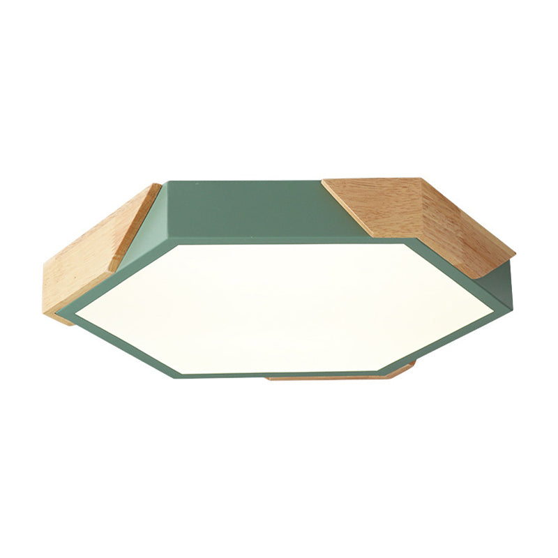 Hexagon Ceiling Light for Kindergarten - Slim Panel Macaron Loft LED in Warm Light (Green/Pink/White/Yellow)