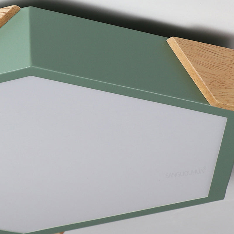 Hexagon Ceiling Light for Kindergarten - Slim Panel Macaron Loft LED in Warm Light (Green/Pink/White/Yellow)