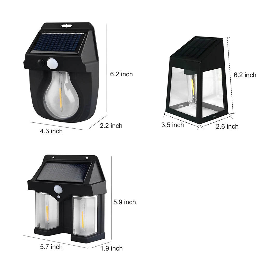 Tungsten Bulb Solar Wall Lanterns Dusk to Dawn Motion Sensor Lighting