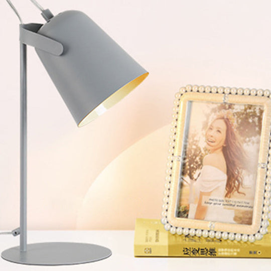 Adjustable Macaron-Style Metallic Desk Lamp, Barre Shade, 1-Light, Black/Grey – Perfect for Bedroom, Standing Desk