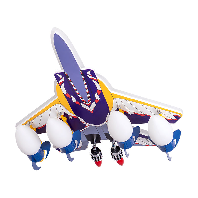 Rocket Kids Room Semi Flush Lamp with 4 Metallic Bulbs - Blue Ceiling Mounted Light