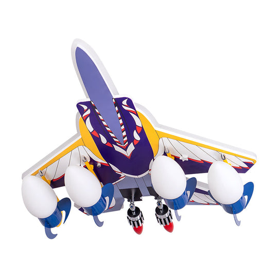 Rocket Kids Room Semi Flush Lamp with 4 Metallic Bulbs - Blue Ceiling Mounted Light