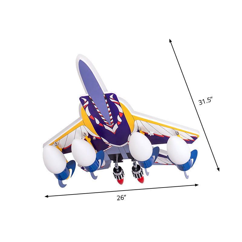 Rocket Kids Room Semi Flush Lamp with 4 Metallic Bulbs - Blue Ceiling Mounted Light