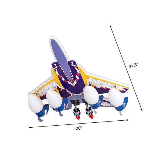 Rocket Kids Room Semi Flush Lamp with 4 Metallic Bulbs - Blue Ceiling Mounted Light