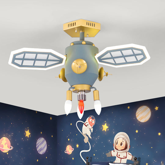 Modern Grey Spaceport Flush Mount Light Fixture for Kids' Room with Metal Shade