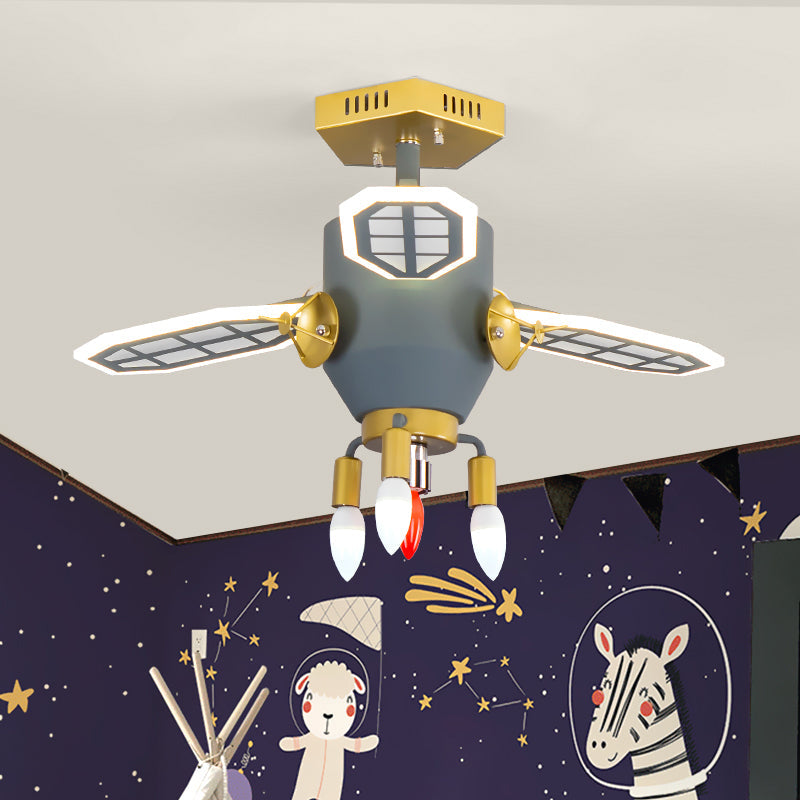 Modern Grey Spaceport Flush Mount Light Fixture for Kids' Room with Metal Shade