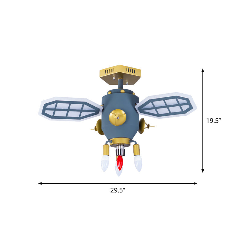 Modern Grey Spaceport Flush Mount Light Fixture for Kids' Room with Metal Shade