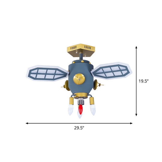 Modern Grey Spaceport Flush Mount Light Fixture for Kids' Room with Metal Shade