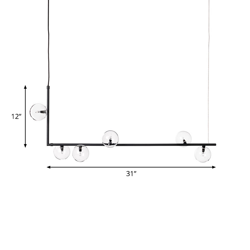 Modernist Black Glass Globe Pendant Light with 6 Bulbs and Right Angled Frame - Warm/White Lighting