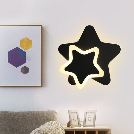 Modern LED Star Wall Sconce in Scandinavian Style - Black/White Flush Mount Fixture with Acrylic Shade