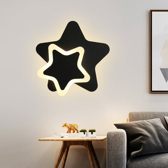 Modern LED Star Wall Sconce in Scandinavian Style - Black/White Flush Mount Fixture with Acrylic Shade